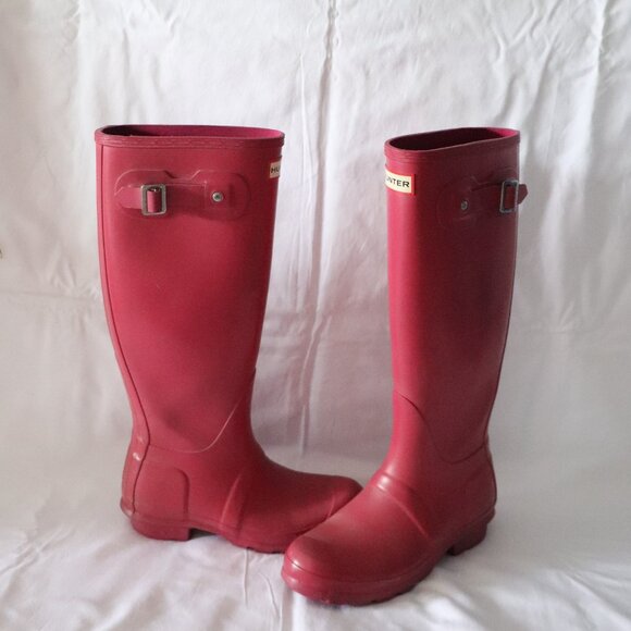 Hunter Original Women's Pink Sz 5/36 Tall Rubber Buckle Outdoor Rain Boots - Picture 1 of 13